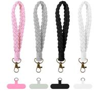 Psyqtsuary Lot de 4 bracelets de téléphone anti-perte en macramé de style bohème avec languette d'attache, porte-clés en macramé, bracelet à breloques pour smartphone, chaîne de téléphone anti-perte