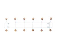 pt, PT2456 Porte-manteaux mural Saturnus XL Métal blanc Boules bois beige H15 x 53,5 x 10 cm
