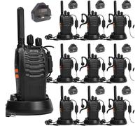 PT88E Lot de 10 talkies-walkies professionnels rechargeables longue portée sans licence PMR446 avec base chargeur et écouteurs Noir