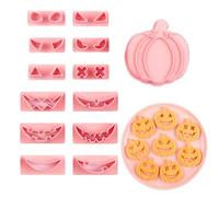 PTaizjjz Lot de 14 emporte-pièces d'Halloween en plastique 3D en forme de tête de citrouille pour Halloween, emporte-pièces en relief pour décorations de fête d'Halloween