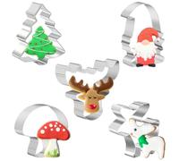 PTaizjjz Lot de 5 emporte-pièces de Noël - Sapin de Noël, nain, renne, champignon