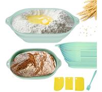 PTaizjjz Panier à pain Banneton en silicone amélioré, avec anneau en acier, panier de cuisson ovale pliable de 25,4 cm, outils de fabrication du pain et kit de démarrage