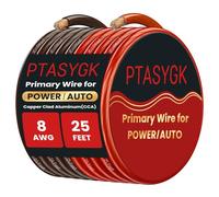 PTASYGK Câble d'alimentation de batterie automobile CCA de calibre 8 - 7,6 m - Fil primaire basse tension pour audio de voiture, solaire et générateur - Gaine flexible en PVC