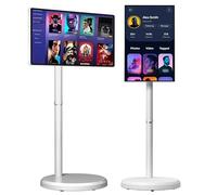 PtaTritious 21.5 inch Smart Portable TV on Wheels, 8-Hours Playtime, Rolling TV with 6 GB + 128 GB, Android 15, Supports WiFi & Bluetooth, 1080P Touch Screen Monitor, Full Swivel Rotation 6+128GB