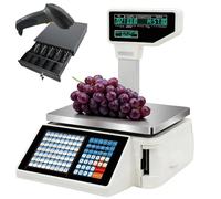 PtaTritious Balance d'impression d'étiquettes de Prix numérique, écran LCD Double Face, imprimante Thermique de Balance de calcul, Caisse enregistreuse électronique à Code-Barres Machine+Gun+cashbox
