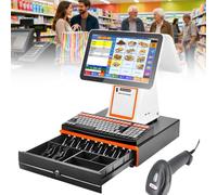 PtaTritious Caisse Enregistreuse Électronique avec Écran Tactile De 15,6 Pouces, Caisse Enregistreuse Intelligente, Imprimante 58mm Intégrée, 8 Go de RAM, SSD 128 Go, pour Petites Entreprises White