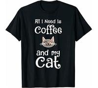 PTDDSWQ All I Need is Coffee and My Cat Tshirt - Cat Lover Gift - Coffee Lover Tshirt Black Manches Courtes(3X-Large)