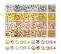 Ptdfjspt 1920 PCS Ensemble de Perles Espacées en Or Ensemble de Perles Rondes et Étoiles Assorties pour la Fabrication de de Bracelet (Or, Argent, Or Rose, Or)