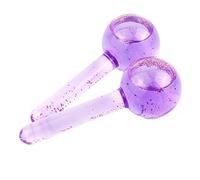Ptdfjspt 2 PièCes SéRies Beauté Hockey sur Glace Massage Du Soins de la Peau Cristal Verre Beauté Boule de Glace Vague Bâton Violet