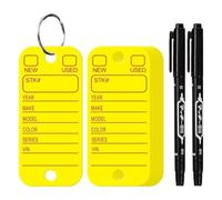 Ptdfjspt Etiquettes en PVC avec Étiquettes et Anneaux, Étiquettes de Clés de Voiture pour L'Organisation, Identificateurs et Étiquettes de Bagages avec Marqueurs 200PCS Jaune