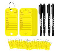 Ptdfjspt Étiquettes PVC avec Étiquettes et Anneaux, Étiquettes Clés de Voiture pour L'Organisation, Identificateurs et Étiquettes de Bagages avec Marqueurs 500PCS Jaune