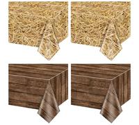 PTECDROTS 2Pcs Napperons en Paille et 2Pcs Napperons en Bois Rectangulaires Décorations de Table en Paille et Bois pour Fête de Ferme Thème Cow-Boy Occidental, 130 x 220cm