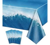 PTECDROTS 4pcs Ocean Waves Nappes Rectangulaires Ocean Party Table Covers Blue Nappe Splashproof Table Decoration for Beach Pool Under The Sea Birthday Party Decorations, 130x220cm