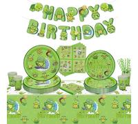 PTECDROTS Décorations de fête en forme de tortue comprenant des assiettes, serviettes, gobelets pour enfants, fête prénatale, pour garçons et filles, 102 pièces, pour 20 personnes