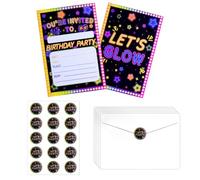PTECDROTS Let's Glow Lot de 20 invitations de fête fluorescentes avec enveloppes, 17 x 12 cm