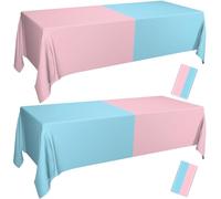 PTECDROTS Lot de 2 nappes rectangulaires roses et bleues - Décorations de table pour révélation du sexe - Housses de table assorties pour garçon ou fille