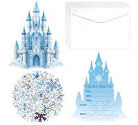 PTECDROTS Lot de 20 cartes d'invitation de fête en forme de château de flocon de neige avec enveloppes, cartes d'invitation de Noël, étiquettes adhésives de Noël pour les jours d'hiver, décorations de