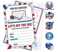 PTECDROTS Lot de 20 invitations de hockey avec enveloppes, cartes de hockey sur glace, invitations d'anniversaire pour enfants, décorations d'anniversaire, 17 x 12 cm