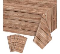 PTECDROTS Lot de 4 nappes en bois marron clair - Décoration de table rectangulaire pour barbecue sur le thème de la grange occidentale - 130 x 220 cm