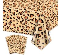 PTECDROTS Lot de 4 Nappes Rectangulaires à Motif Léopard - Décorations de Fête Safari pour Zoo, Jungle - 130 x 220 cm