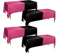 PTECDROTS Lot de 4 nappes rectangulaires rose vif et noir pour remise de diplôme, mariage, décorations d'anniversaire noires et roses, 130 x 220 cm