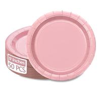 PTECDROTS Lot de 50 assiettes en carton rose - Assiettes d'anniversaire roses de 2,7 m pour filles, fête prénatale, fête de révélation du sexe