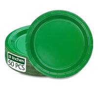 PTECDROTS Lot de 50 assiettes en carton vert - Assiettes rondes jetables pour barbecue, fête d'anniversaire, pique-nique, usage quotidien, fête de Noël - 22,9 cm