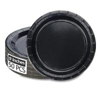 PTECDROTS Lot de 50 assiettes rondes jetables en carton noir de 22,9 cm pour usage quotidien, vacances, pique-nique, célébrations, décorations de fête d'anniversaire