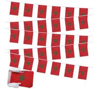 PTEROSAUR Bannière de fanions du Maroc - 14 x 21 cm, 30 drapeaux marocains sur une ficelle de 10 m pour événements sportifs, fêtes à thème, bar, école et décoration d'intérieur