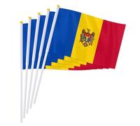 PTEROSAUR Lot de 100 drapeaux de Moldavie à main, 14 x 21 cm, petits drapeaux nationaux moldaves, pays européens du monde et de la Moldavie, drapeaux à agiter à main (100)