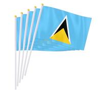 PTEROSAUR Lot de 50 drapeaux nationaux de Sainte-Lucie - 14 x 21 cm - Bâton à main agitant de petits drapeaux (50)