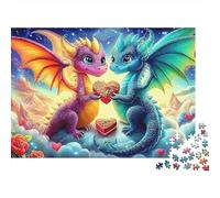 Ptérosaure 1000 Pieces Extra-Thick Cardboard Family Art du Dragon du cœur Puzzle Office Break Brain Training Leisure Activity for Senior Puzzle Enthusiasts 70x50cm/1000pcs