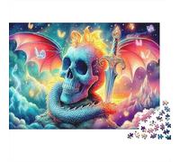 Ptérosaure Papier épais Crâne avec épée et Serpent dans Le Ciel Cosmique Lot de Puzzle Activité familiale Cadeau de Noël 52x38cm/1000 pièces