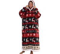 Pterygoid Couverture à capuche surdimensionnée- Plaid polaire chaud avec manches, avec grande poche et capuche large, pull plaid douillet pour adulte, cadeau hiver cocooning