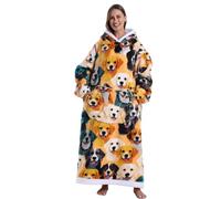 Pterygoid Couverture à capuche surdimensionnée- Plaid polaire chaud avec manches, avec grande poche et capuche large, pull plaid douillet pour adulte, cadeau hiver cocooning