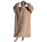 Pterygoid Couverture à Capuche surdimensionnée- Plaid Polaire Chaud avec Manches, avec Grande Poche et Capuche Large, Pull Plaid Douillet pour Adulte, Cadeau Hiver cocooning