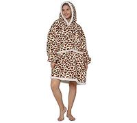 Pterygoid Couverture à Capuche surdimensionnée pour Homme et Femme, Douce en Sherpa avec Poche Avant Chaude Imprimé Léopard 3XL-5XL