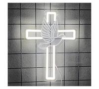 PTHEN Décor Mural Lumière Enseigne Au Néon En Forme De Croix Jésus Pour Décoration Murale De Salle De Fête De Pâques, Lumière Pour Chambre À Coucher, Salon, Néon 18.6x25cm(Bleu)