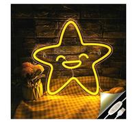 PTHEN Décor Mural Lumière Enseigne Lumineuse Néon Smiley Stars Alimentée Par USB, Idéale Pour Une Chambre D'enfant, Une Fête Ou Une Salle De Jeux, Décoration Murale 34cmх35cm