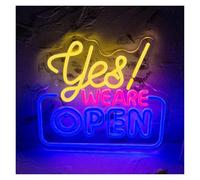 PTHEN Décor Mural Lumière Enseigne Lumineuse Yes We Are Open À Intensité Variable Alimentée Par USB Pour Magasin Bar Salon Café Dessert Pub Fête Décoration Murale 35.1cmx30.8cm