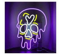PTHEN Décor Mural Lumière Enseignes Au Néon Amusantes Alimentées Par USB, Luminosité Réglable, Lumières Au Néon Crâne Adaptées À La Décoration Magasin Et De Fête 31cmx42cm