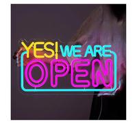 PTHEN Décor Mural Lumière Enseignes Au Néon Avec Logo D'entreprise, Alimentées Par USB, Luminosité Réglable, Lettres Yes We Are Open Néon Lumières 22.86cmx41.91cm
