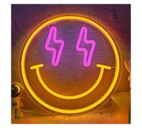 PTHEN Décor Mural Lumière Enseignes Au Néon Avec Visage Souriant Alimentées Par USB, Luminosité Réglable Expressions Faciales Lumières Au Néon Adaptées À La Décoration Murale(Ré,25cmx25cm)
