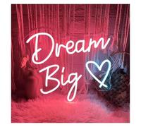 PTHEN Décor Mural Lumière Enseignes Au Néon En Forme De Cœur Dream Big, Alimentées Par USB Luminosité Réglable Lettres Adaptées À La Décoration Murale(40cm)
