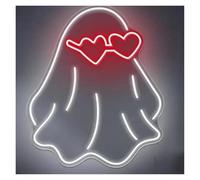 PTHEN Décor Mural Lumière Enseignes Au Néon Fantômes Alimentées Par USB Luminosité Réglable Lunettes D'amour Lumières Au Néon Pour Décoration Murale Chambre 31cmx35cm