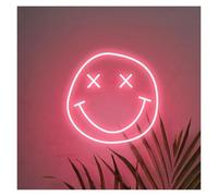 PTHEN Décor Mural Lumière Happy Face Neon Signe USB Éclairage Réglable À Puissance Adjustable Mignon Face Néon Pour Décor De Chambre À Coucher(UNE,55cmx55cm)