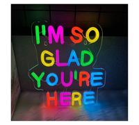 PTHEN Décor Mural Lumière I'M SO GLAD YOU'RE HERE Panneau Néon Couleur Lettre Alimenté Par USB Pour Salle De te De Mariage Magasin Décoration Murale 34.2cmx29.4cm