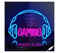 PTHEN Décor Mural Lumière Je Joue Au Néon Pour Décoration Murale, Casque, Lumières, Décoration De Salle De Jeux Pour La Maison, Chambre À Coucher, Bar, Fête 42x32cm