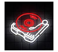 PTHEN Décor Mural Lumière Lampe Néon De Disques Vinyles Signe D'enregistrement Rouge Signe D'affaires De Studio Musique Décor Artistique De Magasin D'enregistrement 35cmx27.8cm
