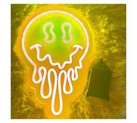 PTHEN Décor Mural Lumière Lampe Néon En Forme De Visage Souriant, Applicable, Décoration De Chambre À Coucher, Bar, Fête D'anniversaire, Créer Une Atmosphère Néon 37x25cm(B)